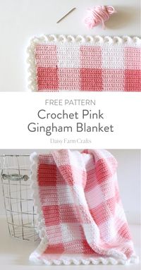 Crochet Pink Gingham Blanket