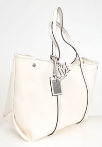 LAUREN RALPH LAUREN Borsa da donna bianca Large Emerie Tote. La borsa tote Emerie è in tela e pelle. Presenta due manici superiori, uno scomparto principale e una tasca interna a parete con zip e senza zip. Chiusura con bottone a clip. Fodera in cotone. Dimensioni: 39x30x16cm Collezione primavera estate