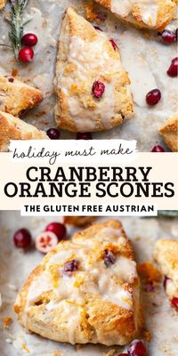 Just like all good scones, these Gluten Free Cranberry Orange Scones are tender, with a flaky, buttery crumb and crunchy edges. Made with fresh cranberries, freshly grated orange zest and finished with a sweet orange glaze they will quickly become a new holiday favorite. Serve them for breakfast, brunch, or whenever you're in the mood for a comforting, homemade treat.