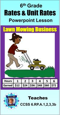 6th Grade Ratio 2 - Rates and Unit Rates powerpoint lesson is perfect for whole classs, on-line or individual instruction. It teaches students how to use rates to solve problems. Students learn how to find the unit rate and use that rate to comparison shop. In addition students learn how to draw and use a double number line diagram to solve rate problems.