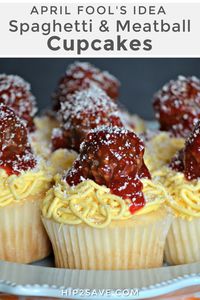 These cute treats look so much like spaghetti and meatballs, but they are actually yummy cupcakes! These cupcakes are simple to make – or, if you prefer, consider making an entire round cake disguised as a bowl of spaghetti! #aprilfools #desserts #recipes #pranks