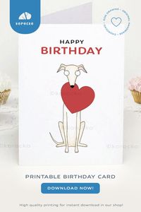 Printable card with a cute Fawn Greyhound , makes the ideal gift for Whippet lover 🐕 I Love you 🤍 Available for INSTANT DOWNLOAD! you can quickly and easily get this HIGH-resolution 7x5" PRINTABLE card. 🤍 Personalize the inside with your own heartfelt message. 🤍 Discover a range of dog-inspired designs and more in my online store. 🤍 https://korocko.etsy.com