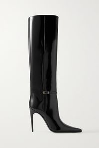 SAINT LAURENT's 'Vendome' boots have been crafted in Italy from black glossed-leather. Set on towering 110mm heels, they have sleek, pointed toes and delicate silver-tone buckles at the sides.