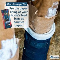 Use the paper lining of your horse's feed bags as poultice paper. #BarnManagerTip #HorseTipsandTricks #Horses