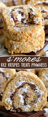 S'mores Rice Krispies Treats Pinwheels are infinitely better than traditional s'mores! Loaded with the irresistible flavors of marshmallow, chocolate and graham crackers in a super fun pinwheel package! Sure to be the hit of your next party! // Mom On Timeout #smores #chocolate #marshmallows #grahamcrackers #summer #eats #treats #dessert #desserts #ad