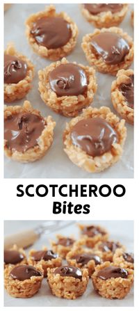 Scotcheroo bites are a fun spin on the classic chocolate, peanut butter, and butterscotch treat! Made in a mini muffin pan.