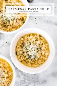 This Parmesan Pasta Soup is a cozy vegetarian soup recipe that is made with only 5 ingredients!