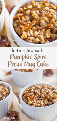 This keto mug cake is made with a mix of almond flour and coconut flour. Super moist texture with real pumpkin and crunchy pecans flowing throughout. It's not only healthy but super easy to make.