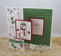 Enjoy this fun fold on this card using the Seasonal Chums stamp set. I cut the stamp set apart to easily stamp this image. Coloured with aquapinters and inkpads.