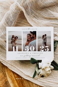 Minimal Frame Photo Wedding Invitation | Save the Date | Printable DIY Template | $15 This listing is for an SELF EDITABLE DIGITAL TEMPLATE of a wedding invitation save the date card which YOU get to customize. The wedding design features a 3 frames for you to add in your engagement photos TRY BEFORE YOU BUY Experience