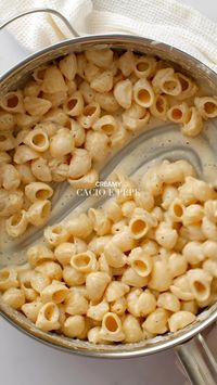 20min · 6 servings     Cacio e Pepe, translated as “cheese and pepper” in Italian, is pasta dish traditionally made with cheese and pepper. My version adds heavy cream which makes it extra creamy and extra cheesy. It’s a simple pasta recipe that will change up your weekly dinner rotations for the better. What’s more comforting on a rainy day than a big bowl of warm, cheesy pasta?   Ingredients:   • 1/2 lb./8 oz. pasta, dry  • 1 cup pasta water reserve, divided in half   • 1/3 cup heavy cream   • 1/2 cup Pecorino Romano, freshly grated   • 1/2 cup Parmigiano Reggiano, freshly grated   • 2 Tbsp. unsalted butter  • 1 heaping tsp. coarsely crushed black pepper   Instructions:   • Bring a large pot of water to boil. Season with salt and cook the pasta until al dente. Reserve 1 cup of pasta wate