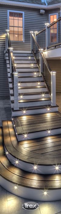 Create a little drama on your deck with deck lighting installed on stair risers and railing lighting in the post caps. Learn how at Trex.com