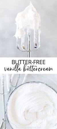 Homemade Vanilla Butter-Free Buttercream Frosting! A small batch recipe for sturdy vegan vanilla frosting, rich in vanilla flavor. Perfect to frost cakes, cupcakes, and everything in between! ButterandBliss.net | #vanillafrosting #dairyfreefrosting #easydesserts