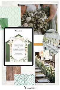 Set the scene for an exquisite wedding day with classic greenery, a jade palette, antique gold accents, rustic wood, and romantic details. Find this and more on Lovebird — the premium communications platform for elegant weddings. With our stunning digital Save the Dates and Invitations, impress your guests with a state-of-the-art experience. Create your account and get started today!