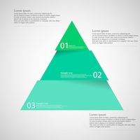 illustration infographic with motif of green blue triangle divided/cut to three parts with small shadow. each part contains unique number and space for own text or other purposes.