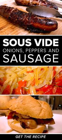 Sous vide sausage peppers and onions on hoagies. This football recipe is one of the easiest sous vide recipes to make at home. Gourmet comfort food at its finest! Make these sausage sandwiches for game days, tail gating, Sunday dinner, and easy weeknight meals. #footballfood #gameday #sousvide