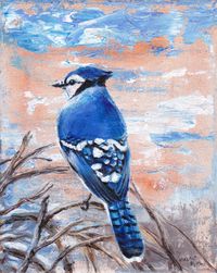 Blue Jay original 8x10 bird painting on canvas by painting2inspire, $150.00