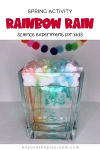 The Rainbow Rain Science Experiment is a fun, colorful spring STEM activity for Preschool and Kindergarten kids. Save and add this hands-on activity to your weather or spring themed units.