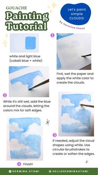 Gouache art for beginner. This is a step by step of how to paint simple clouds.