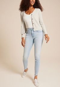 edgely™ Light Mid Rise Destructed Hem Super Skinny Ankle Jean | maurices