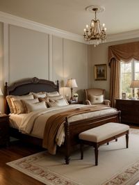 Traditional bedroom ideas with elegant furniture pieces, ornate details, and a warm color scheme to create a classic and timeless look. #BedroomIdeas #BedroomDesign