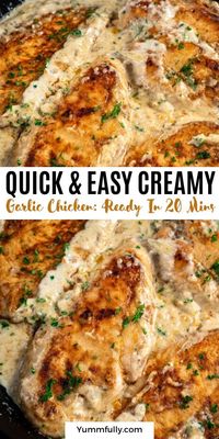 This dish is proof that you can turn pantry staples into a gourmet-tasting meal. This creamy garlic chicken is restaurant quality and you can have it on the table in under 30 minutes. The secret? Use minced garlic as well as whole cloves!