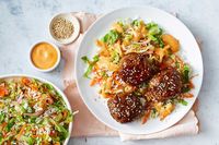 Korean pork rissoles with lettuce slaw