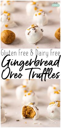 Our delicious and festive gingerbread Oreo truffles are covered in a layer of white chocolate and can be topped with your favorite festive sprinkles. They're so yummy, no one will guess these are also gluten free, dairy free, and peanut free! | thefitcookie.com