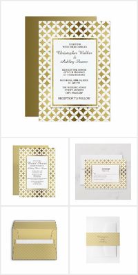 Elegant gold and white wedding collection.  Includes invitations, envelopes, table place cards and more... #wedding #elegant #goldandwhite #gold #goldwedding #elegant