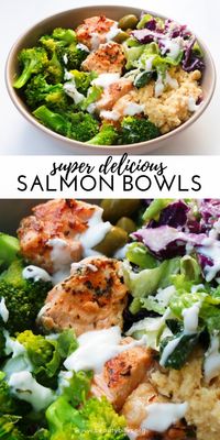 Mediterranean Salmon Bowl - a healthy salmon recipe that is easy, full of flavor, super satisfying and ready in less than 30 minutes! This healthy dinner recipe can easily be made keto and low carb and comes with a meal prep option | clean eating dinner recipe