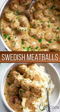 These Swedish Meatballs are easy to make and have the most flavorful gravy cream sauce! Serve this with egg noodles or mashed potatoes for the BEST dinner idea for the family!