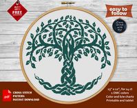 "Celtic cross stitch pattern PDF instant download Tree of life embroidery design - a modern Celtic ornament for creating home decor or funny gift for any occasions Easy counted cross stitch charts with b&w and colors symbols ♥ Size: 178 w X 168 h sts, for fabric 14 Count, 13\" x 12\" (32w x 30h cm) for fabric 16 Count, 11\" x 10\" (27w x 25h cm) ♥ full cross, 2 or 3 threads, 1 DMC color ♥ Skill level required: beginner YOUR ORDER INCLUDES 3 PDFs with the high-quality symbol chart (PATTERN KEEPER