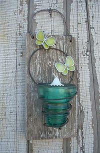 Rustic Recycled Insulator Candleholder Birdfeeder Recycled Art