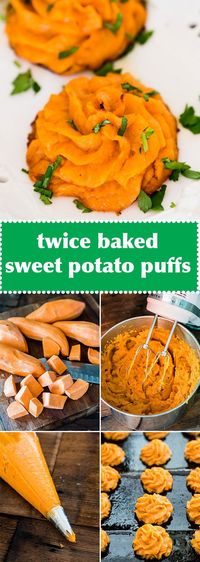 Savory mashed sweet potato puffs make an elegant, healthy side dish for your family dinner. These sweet potato swirls are often called duchess potatoes.