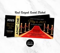 "Make your next event a Red Carpet Affair!! This ticket invitation is perfect for birthdays, anniversaries, proms, school dances, etc. You name it!! This template is easy to edit and make it yours!  This listing is for an event ticket template that will be edited and printed by you. No Physical item will be shipped. S P E C I F I C A T I O N S Finished Size: 9.25\" x 4\" File Format: PDF with access to your template H O W * I T * W O R K S STEP 1 * Purchase this listing STEP 2 * Download PDF ins