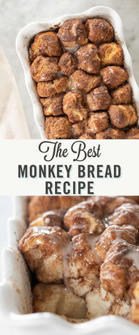 Try this Easy Monkey Bread recipe! This pull-apart monkey bread is made with only 5-ingredients, including refridgerated biscuit dough rolled into tiny balls and dipped in butter, cinnamon, and sugar. It’s so simple to make and makes a special breakfast and brunch dish!