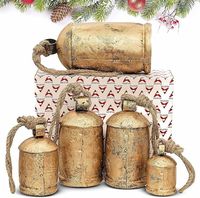 Amazon.com: Akatva Large Christmas Bells for Decoration – Cow Bells for Rustic Christmas Decor – Gold Bells for Christmas Decorations – Vintage Bells – Rustic Bells on Rope Set of 5 Pieces – Brass Rustic Finish : Home & Kitchen