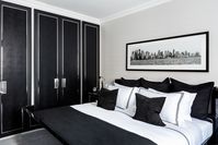 Luxury Interior Architecture and Design project by Katharine Pooley. Monochrome bedroom scheme