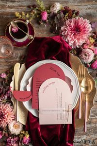 Arch Wedding Menu, Minimalist Blush Pink & Red Menu with Vellum Place Card and Golden Twine, Modern Arched Dinner Menu Cards, Handmade Simple Geometric Menu