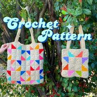 THIS IS A LISTING OF A PDF PATTERN NOT A PHYSICAL BAG** The Grandma's Quilt Tote bag pattern is the perfect everyday bag for all year long! It is a modern take on a fun retro design. The design is super fun and easy to customize and put your own take on it. The PDF includes 3 size options with helpful pictures + diagrams. The pattern is perfect for a confident beginner - intermediate crocheter!  Materials: US 3.5mm crochet hook 275 yards of 4 medium weight yarn Tapestry needle Scissors Stitch ma