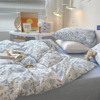 Blue Flowers Pattern Print Bedding Set | Vintage Aesthetic Bedding - roomtery