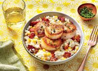 This recipe is impressive enough for company but easy enough for a weeknight. Smoky, salty bacon, naturally sweet corn, and scallops are combined in this sophisticated risotto-like dish made with Arborio rice.