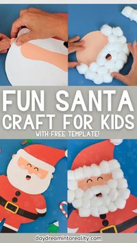 Enjoy a creative Christmas with this easy paper Santa craft where kids build their own Santa! The free printable template is designed for kids of all ages, including preschool and elementary students. Adding cotton balls gives a festive touch to this DIY activity. It's great for keeping little ones busy on cold days and adding some Christmas cheer to your home. Download the template and start crafting today!