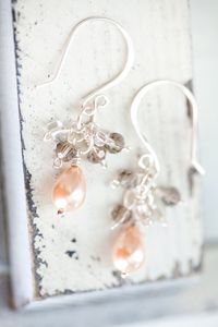 Pearl Earrings peach grey wedding bridal. $23.00, via Etsy.