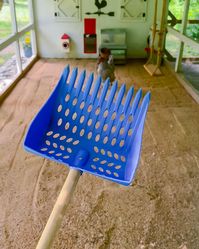 The Coop Scoop™ is the perfect tool for any backyard chicken keeper! It effortlessly removes waste from your coop and run without heavy lifting. The versatile design works with multiple bedding options like sand, coffee bedding and coconut litter. The Coop Scoop™ can also be used as a rake to gather loose feathers or for spot-cleaning lawns! Keep your chicken's home clean and your outdoor space tidy with the Coop Scoop™. • Lightweight Design: Easy to scoop with just one hand • Long handle: remov