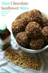 These Mint Chocolate Sunflower Bites provide a hefty flavor, whole grain oats & sunflower seeds. The perfect gluten-free, nut-free, & vegan energy snack!