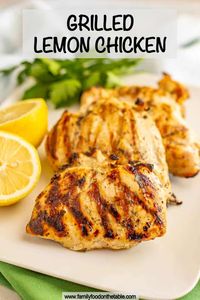 Grilled lemon chicken is marinated in just 5 simple ingredients but comes out incredibly flavorful! Serve as is or use for wraps, grain bowls and salads.