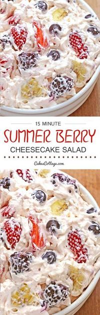 Summer Berry Cheesecake Salad - delicious, absolutely loaded with berries tossed in a thick, rich and creamy cheesecake mixture, a must have for all picnics, BBQ's, potlucks, and family get-togethers...: