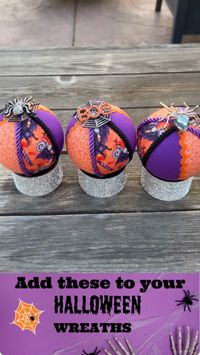 Halloween fabric balls with glam spiders and webs! perfect to add to wreaths for one of a kind Halooween wreaths. Can also be used in tiered tray decor or as a coffee table dough bowl filler.