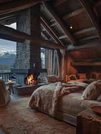 Mountain Cabin Interiors With Fireplace